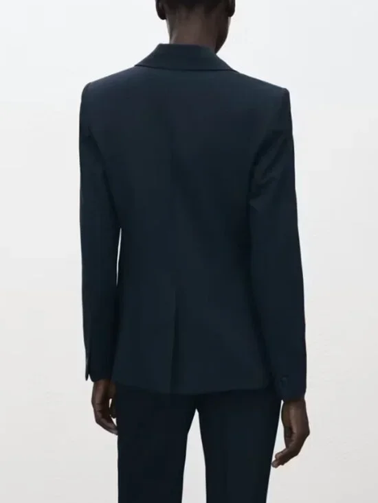 Defect MANGO Fitted Tailored Suit Blazer Jacket Single-Button Navy Blue S 4 - Picture 3 of 13